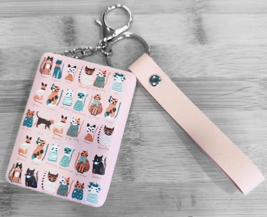 Espejo con llavero estampado de gatitos color rosa