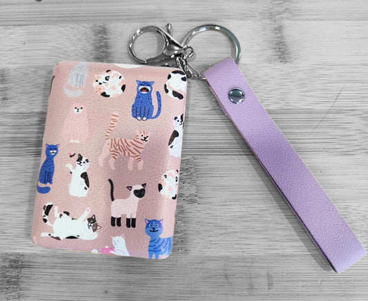 Espejo con llavero estampado de gatitos color lila