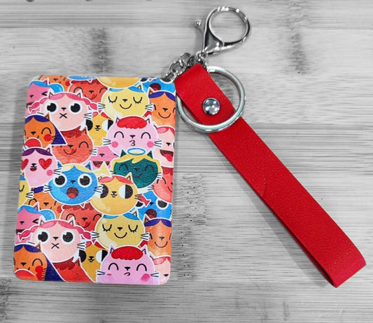 Espejo con llavero estampado de gatitos color rojo