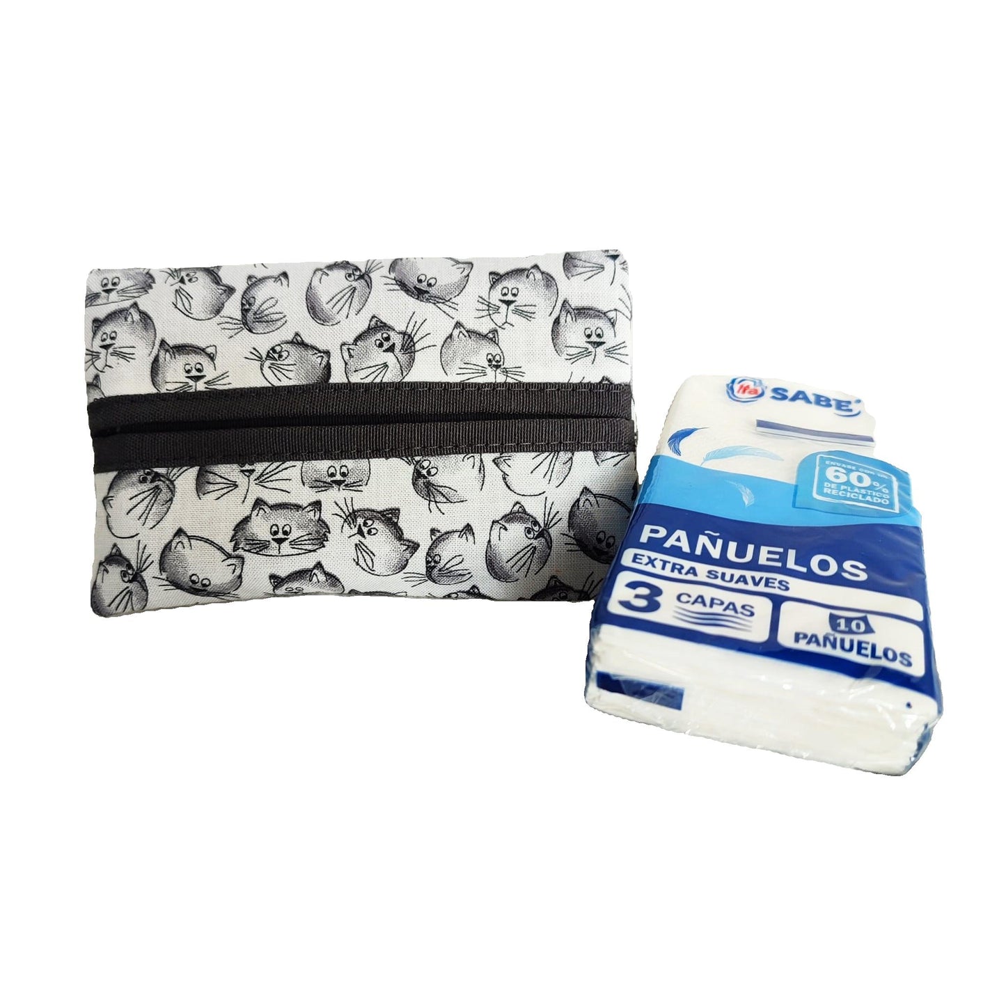 Porta pañuelos de tela con estampado de gatitos