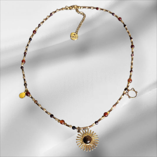 Collar de acero y cristal de colores con estrella con de acero y piedra ágata