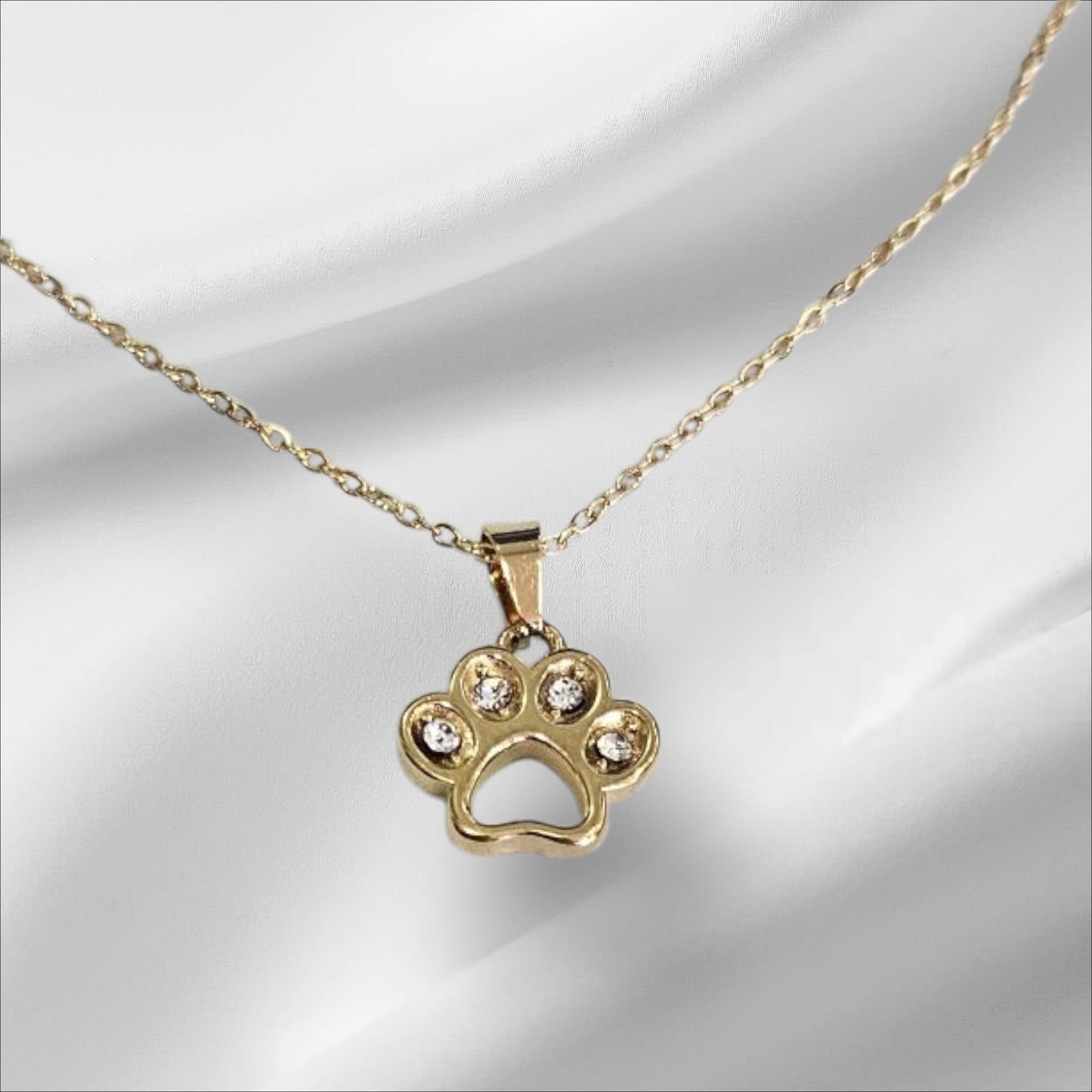 Collar de acero con charm de huella dorado