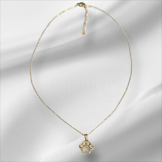 Collar de acero con charm de huella dorado