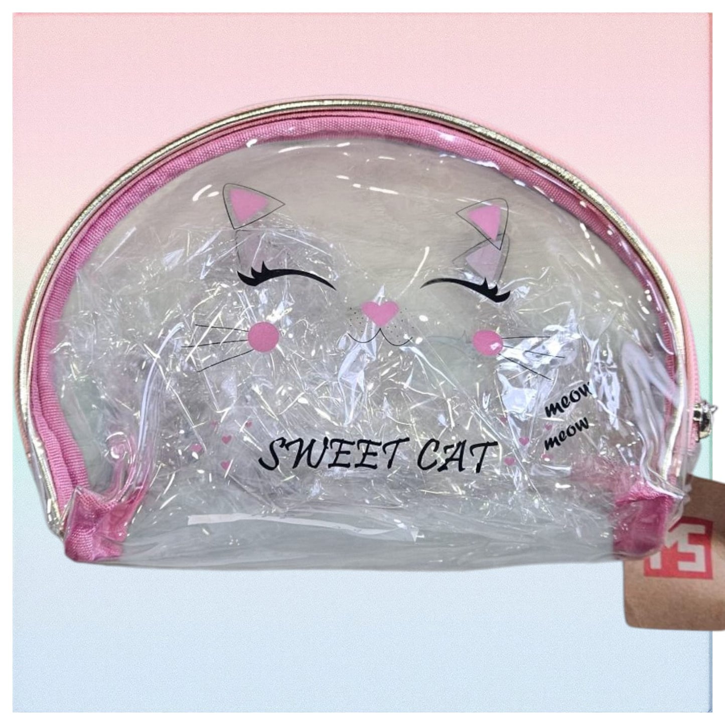 Neceser de PVC con orejas de gatito y frase "SWEET CAT"