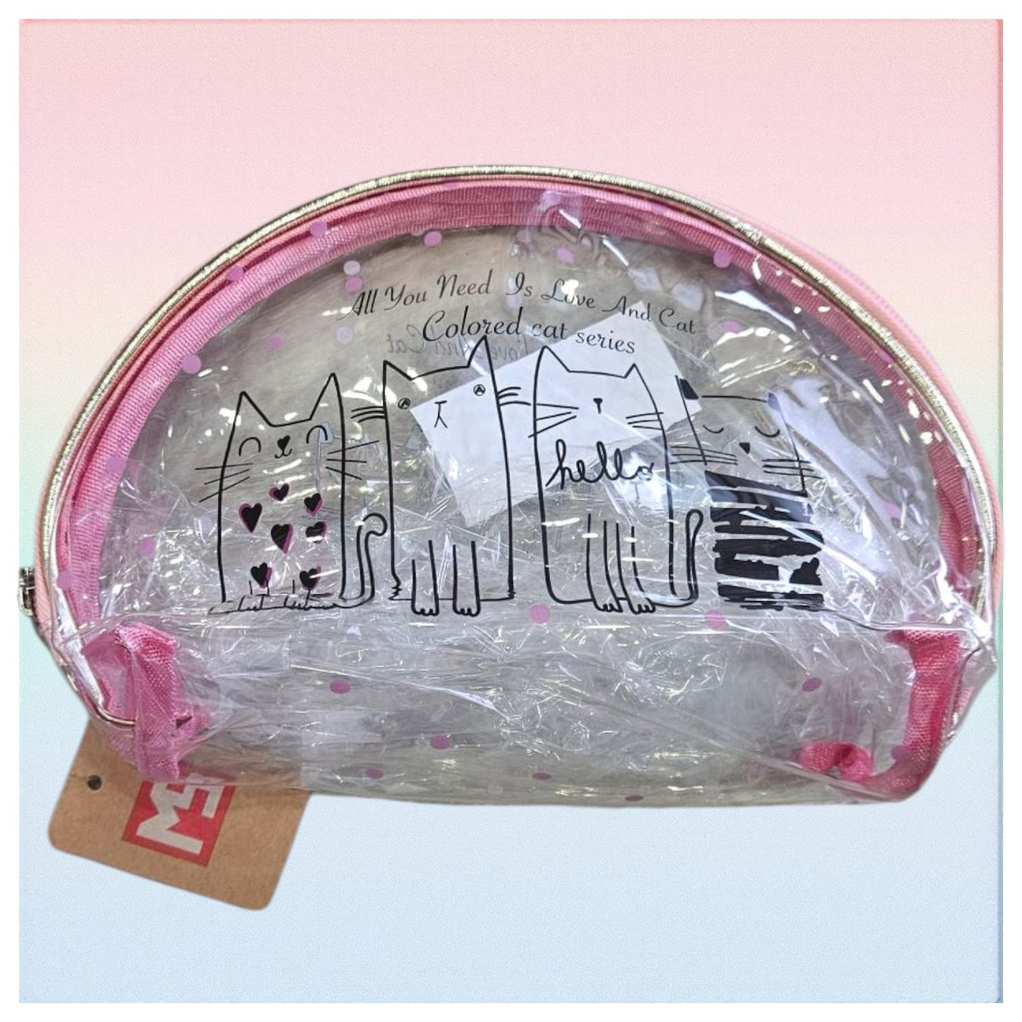 Neceser de PVC con gatitos y frase "ALL YOU NEED IS LOVE AND CAT"