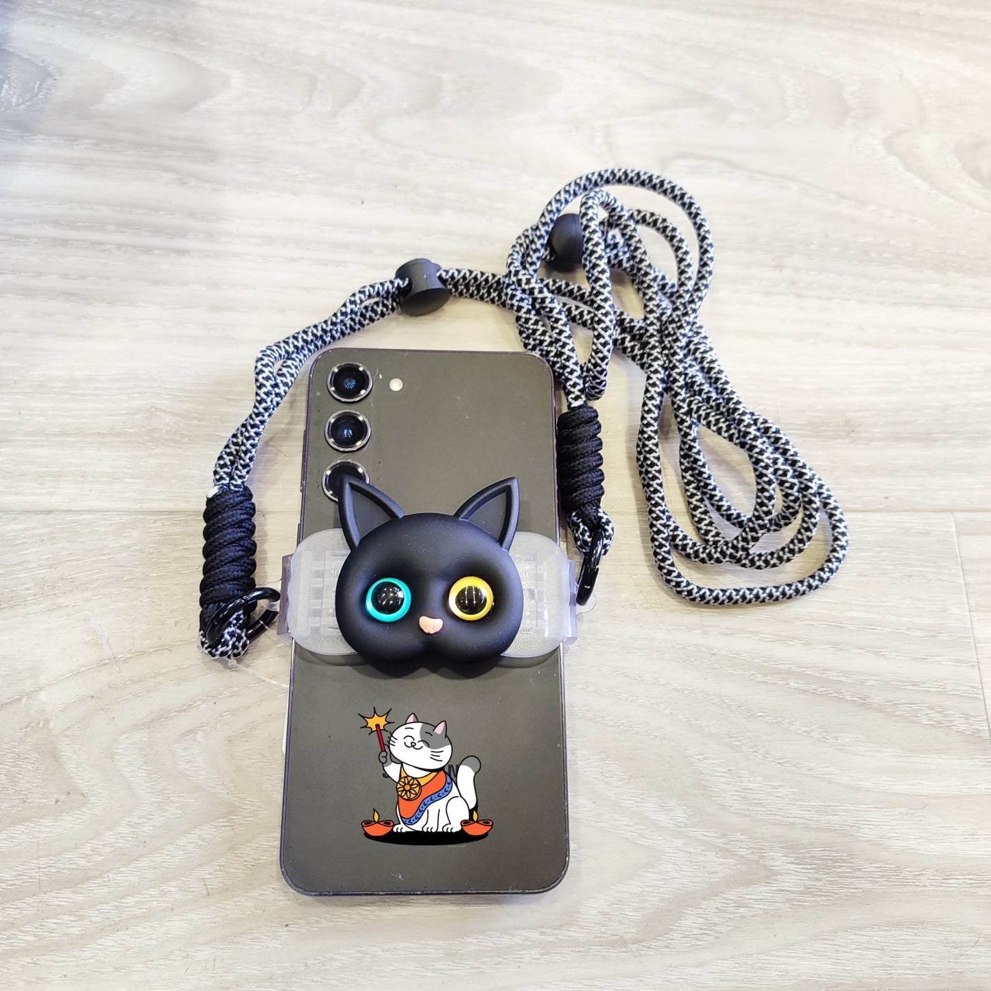 Clip anti-pérdida de teléfono con diseño de cabeza de gatito negro