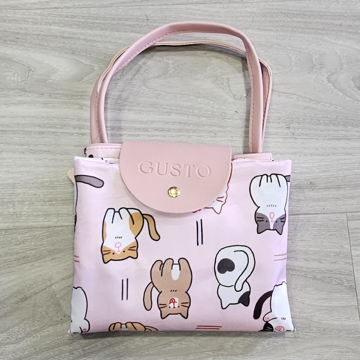 Bolsa Tote Rosa con Gatos Ilustrados – Plegable