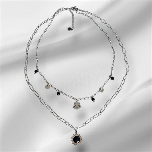 Collar Doble Eclipse de Acero con Detalles Negros