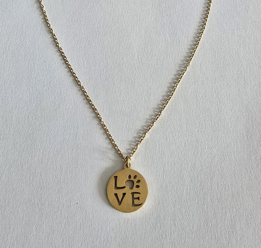 Collar de Acero LOVE con Huella color dorado