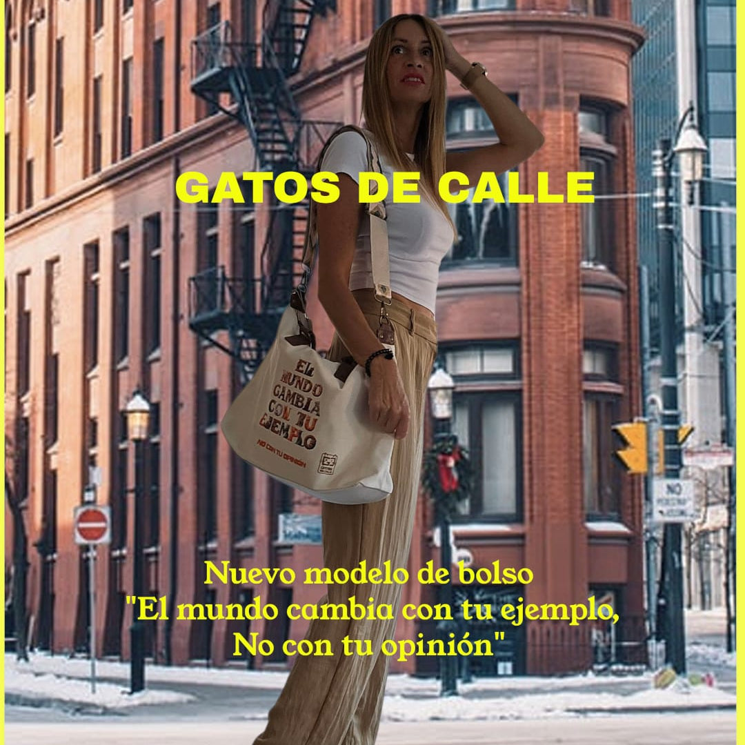 Bolso de tela beige “El mundo cambia con tu ejemplo, no con tu opinión”