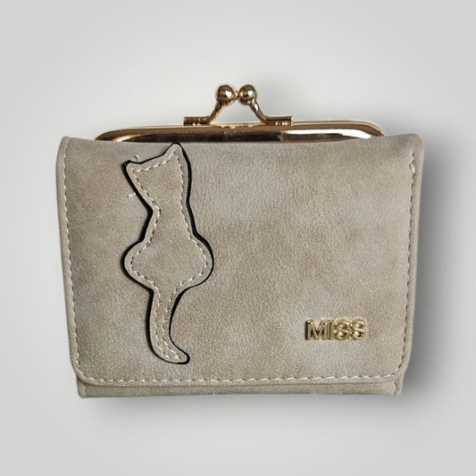 Monedero-billetero silueta de gato color beige