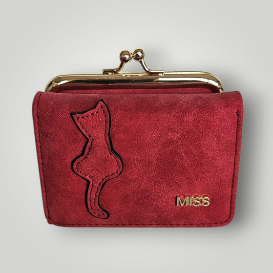 Monedero-billetero silueta de gato en color granate