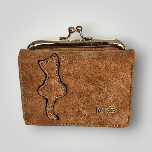 Monedero-billetero silueta de gato en color marrón