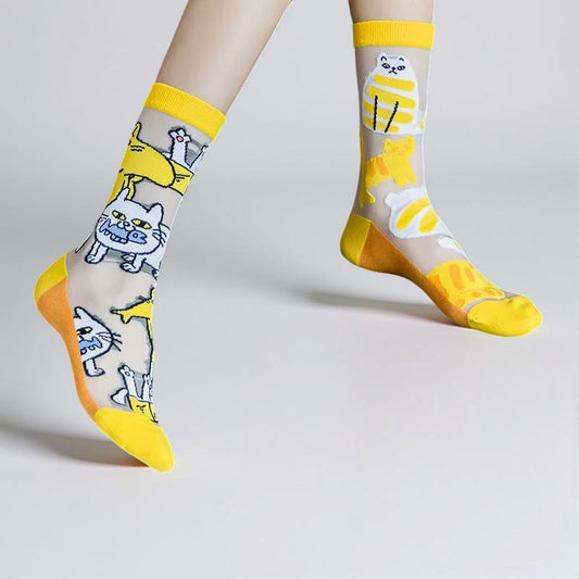 Calcetines Transparentes Gatunos Amarillos