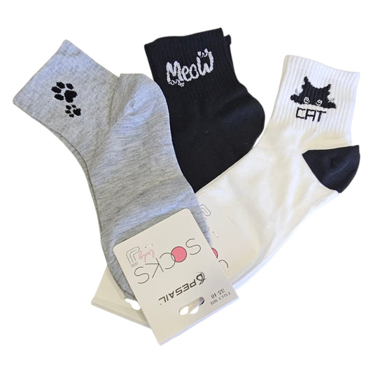 Calcetines Gatunos Blanco y Negro (3 pares)