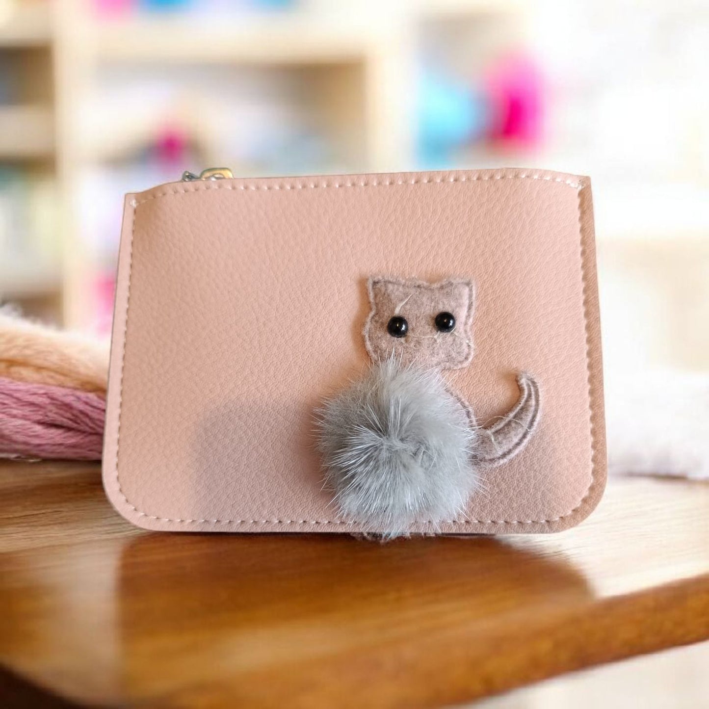 Tarjetero Gatuno con Pompon, color rosa