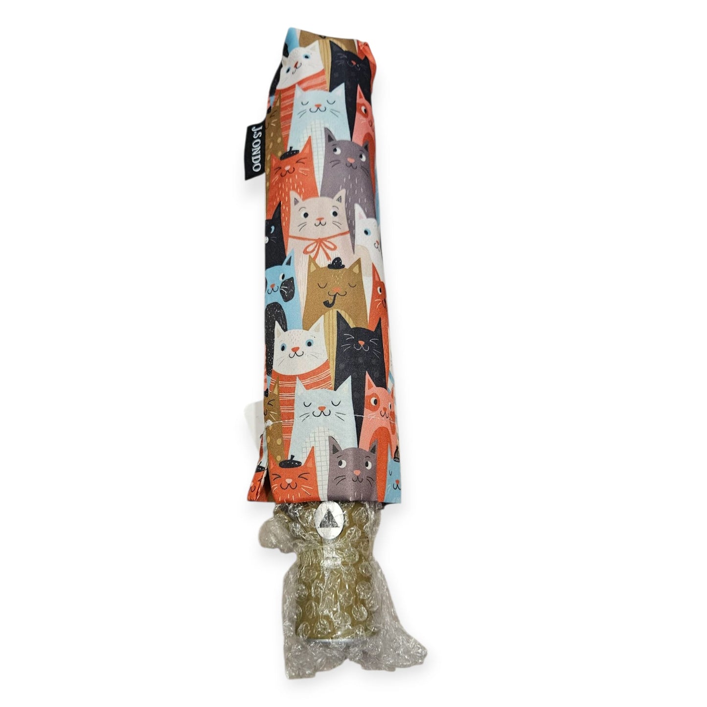 Paraguas plegable antiviento – Estampado de gatos multicolor, mango verde