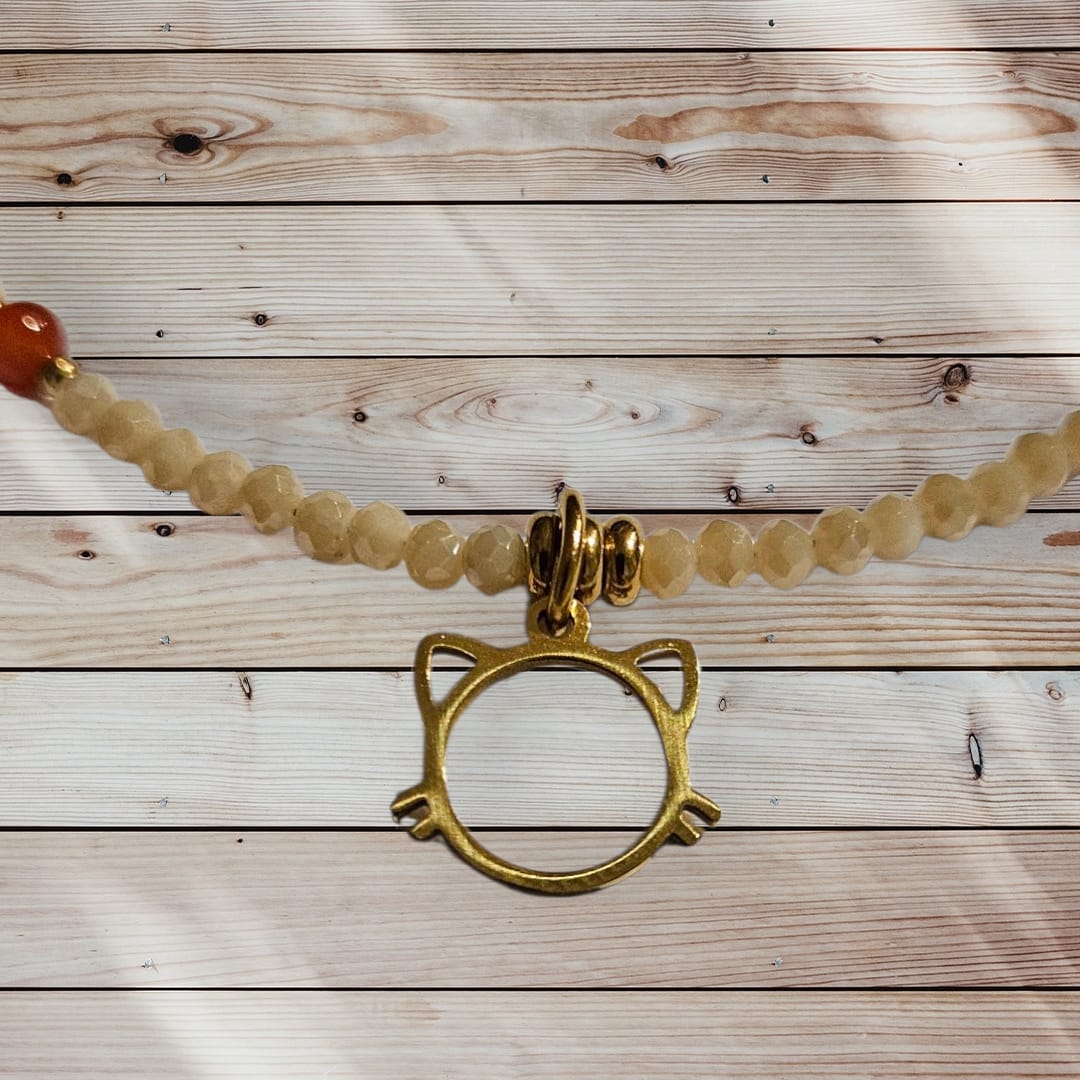 Pulsera“Michi Summer Drops” – Doble cadena con charm gatito dorado