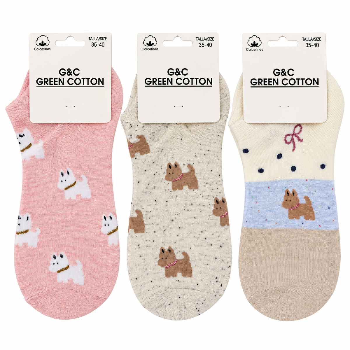 Pack de 3 pares de calcetines tobilleros de perros- Talla 35–40