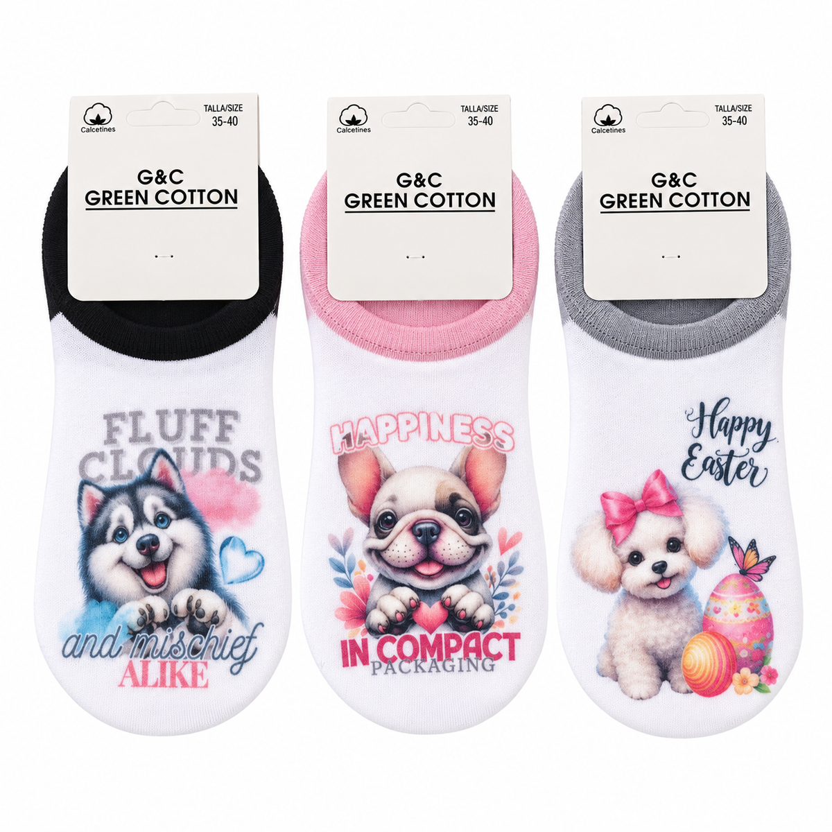 Pack de 3 Calcetines Tobilleros con Perritos