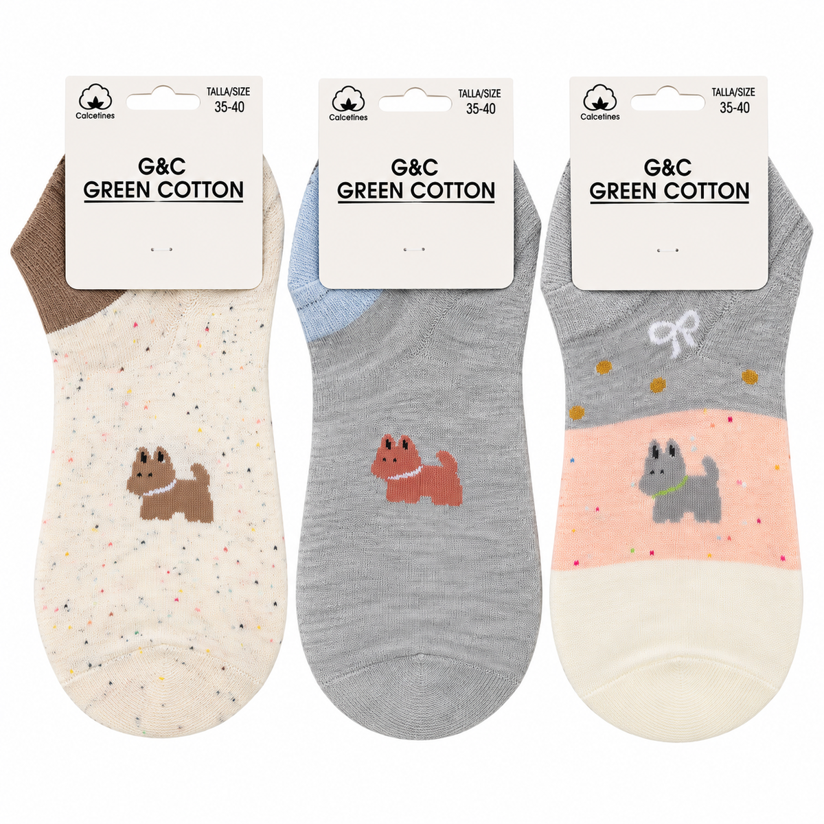 Pack de 3 pares de calcetines tobilleros de perros- Talla 35–40