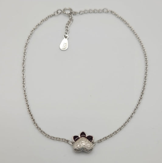 Pulsera de Plata de Ley con huella parcialmente esmaltada en color granate