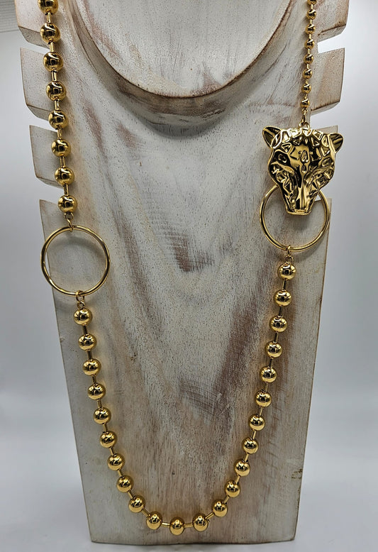 Cadena de acero de bolitas en color dorado colección jaguar