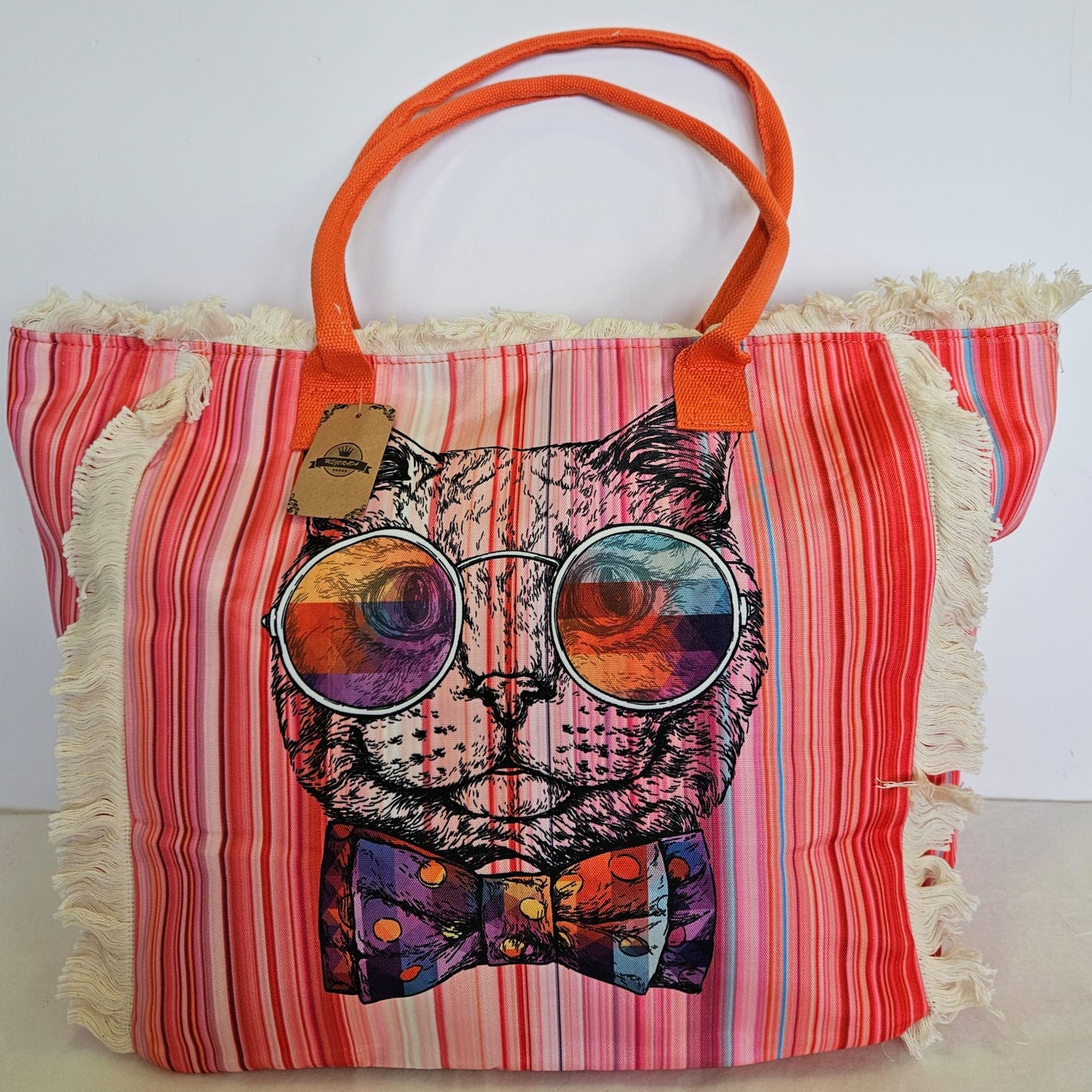 Bolsa para playa en color naranja y flecos