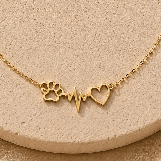 Collar Acero Inoxidable Huella y Latido Dorado