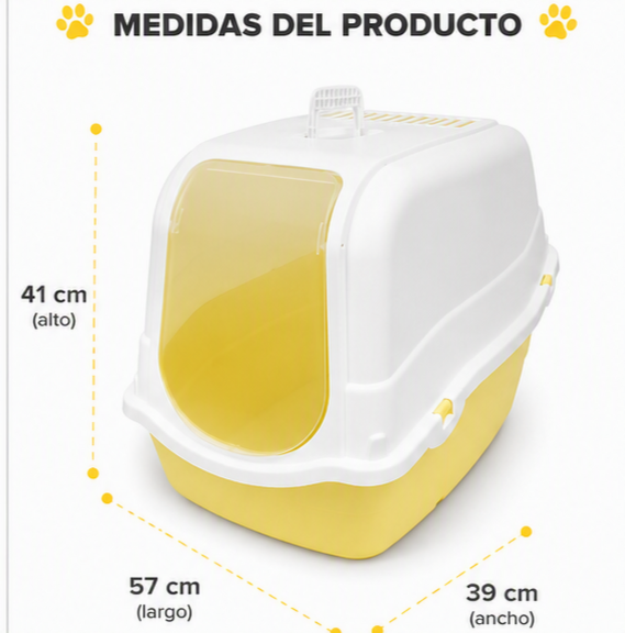 Arenero Cerrado para Gatos con Puerta – 57 x 39 x 41 cm. Amarillo
