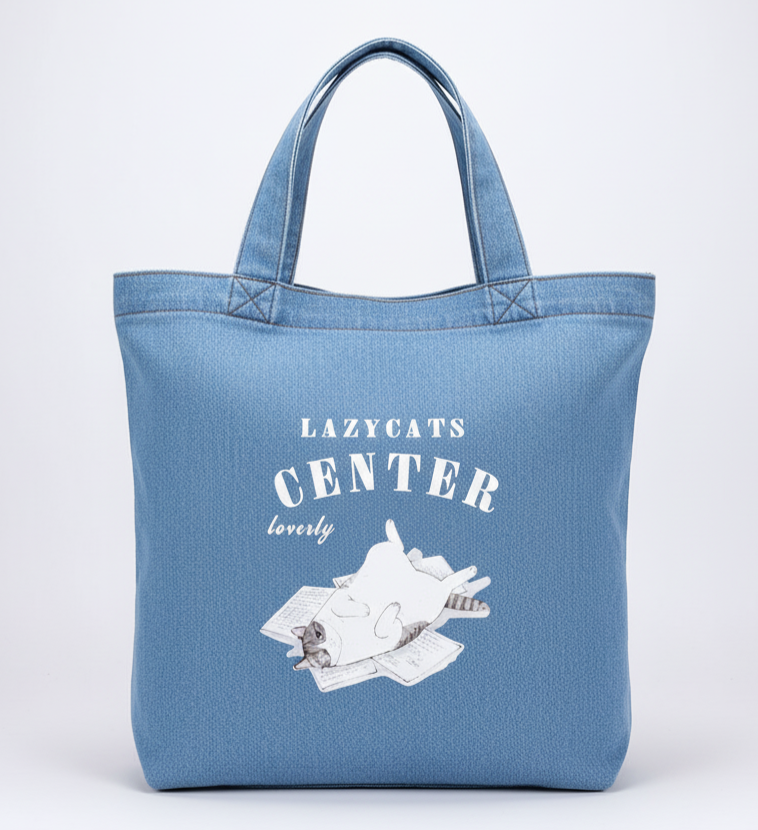 Bolsa Tote Denim claro “Lazy Cat”