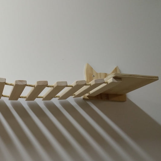 Puente de madera y cuerda con dos repisas silueta