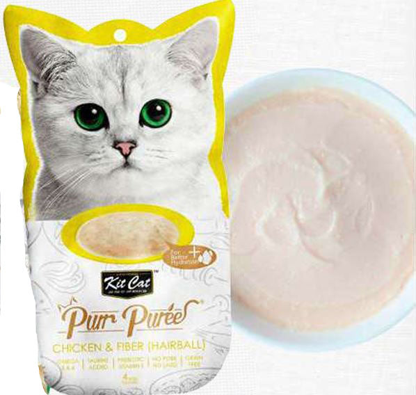 KIT CAT PURR PUREE POLLO & FIBRA (HAIRBALL)