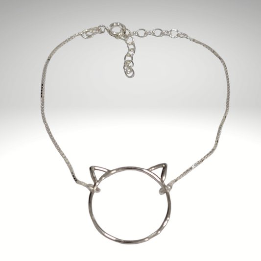 Pulsera de Plata de Ley con cabeza de gato y orejas