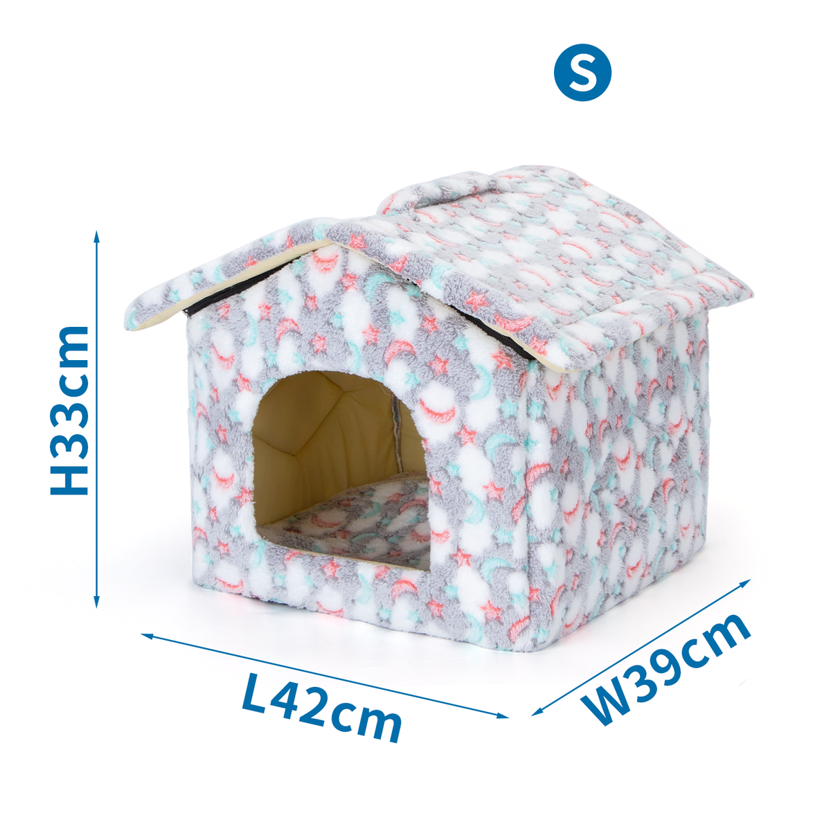 Casita de felpa con estrellas para perro y gato – Gris