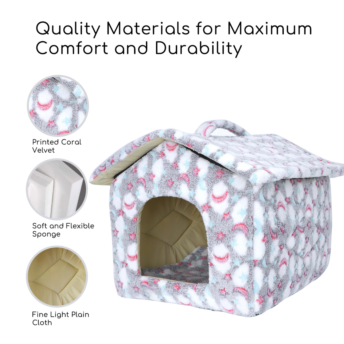 Casita de felpa con estrellas para perro y gato – Gris