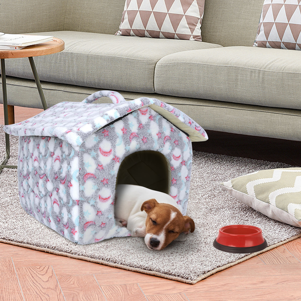 Casita de felpa con estrellas para perro y gato – Gris