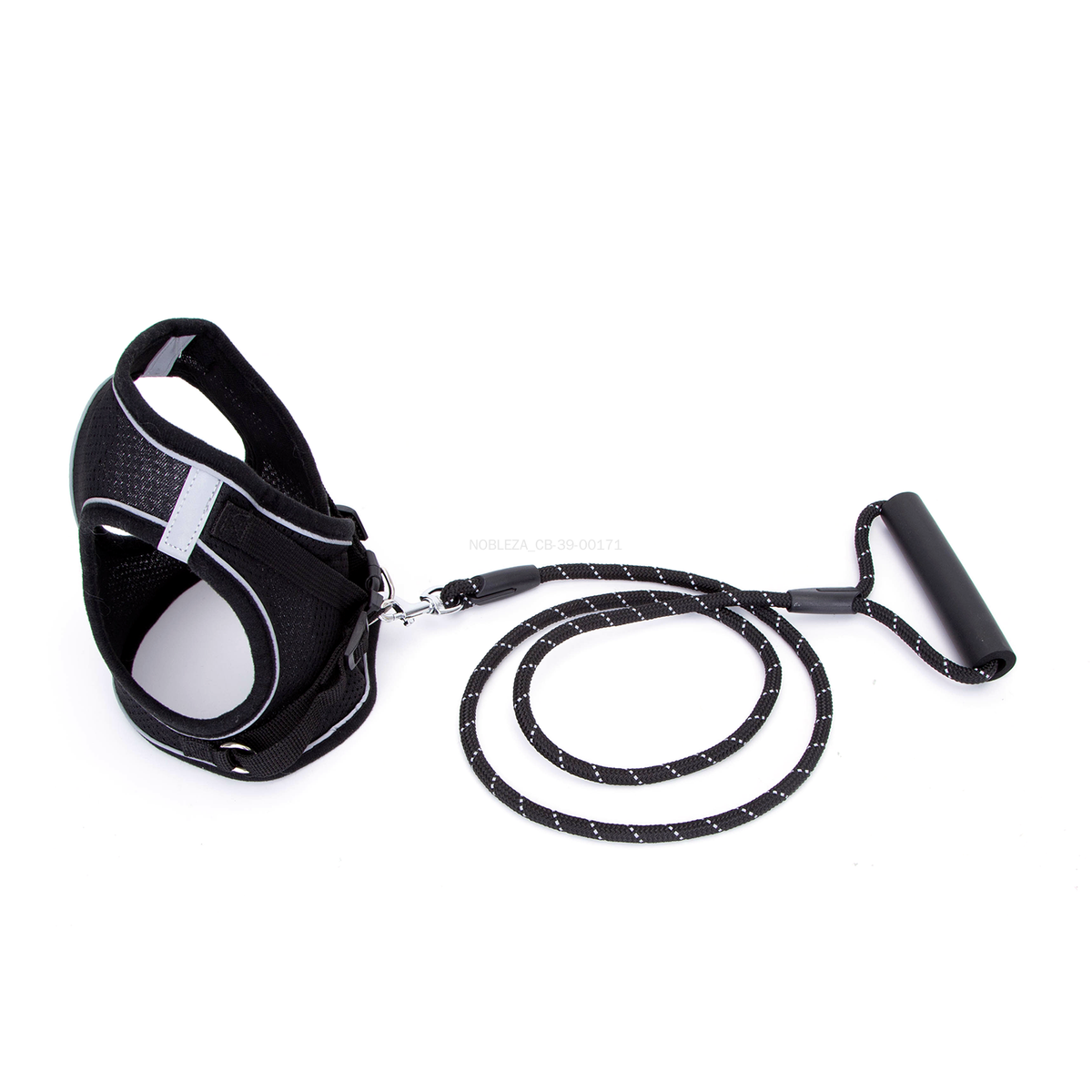 Arnés reflectante para perros con correa negro - S