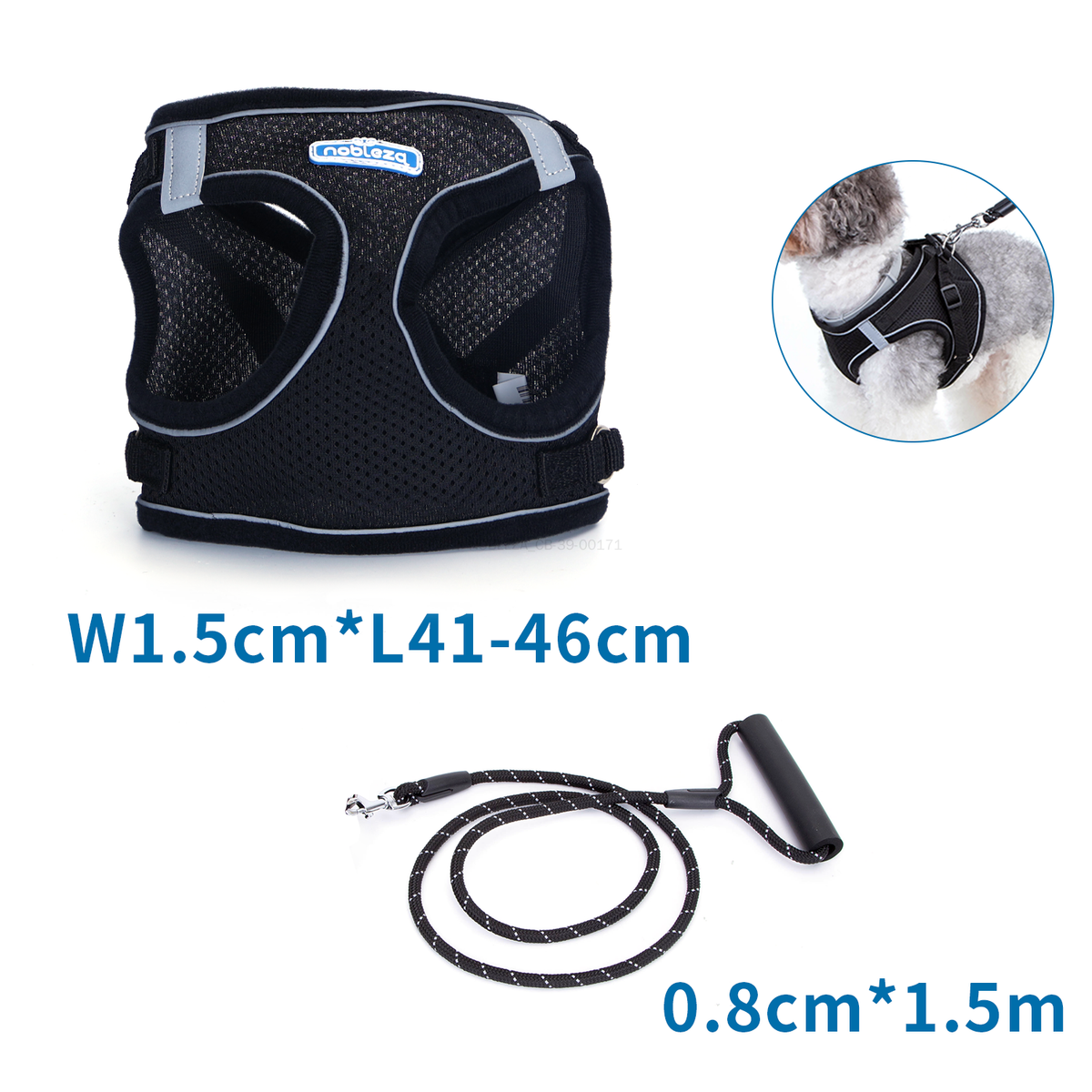 Arnés reflectante para perros con correa negro - M