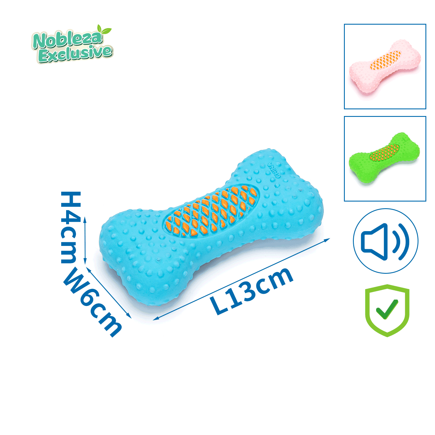 Nobleza Juguete de látex con forma de hueso multicolor