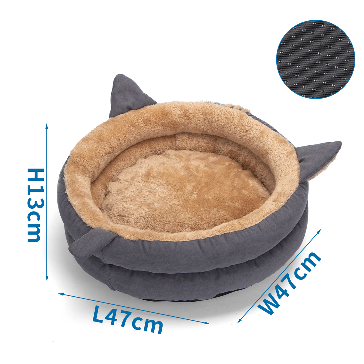 Cama acolchada para gato – Gris 47 × 47 × 13 cm
