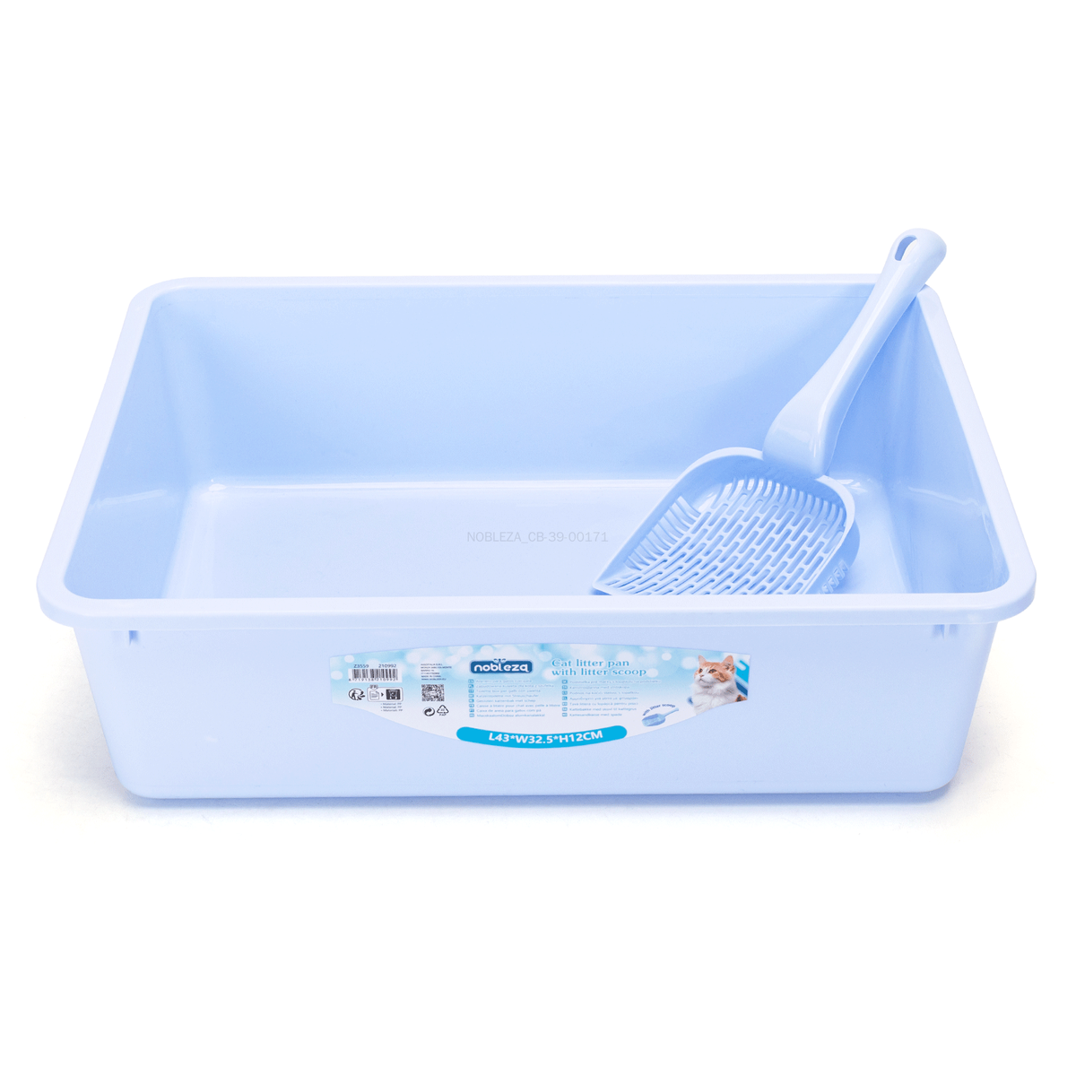 Arenero para gatos con pala de 43 × 32,5 × 12 cm - Azul