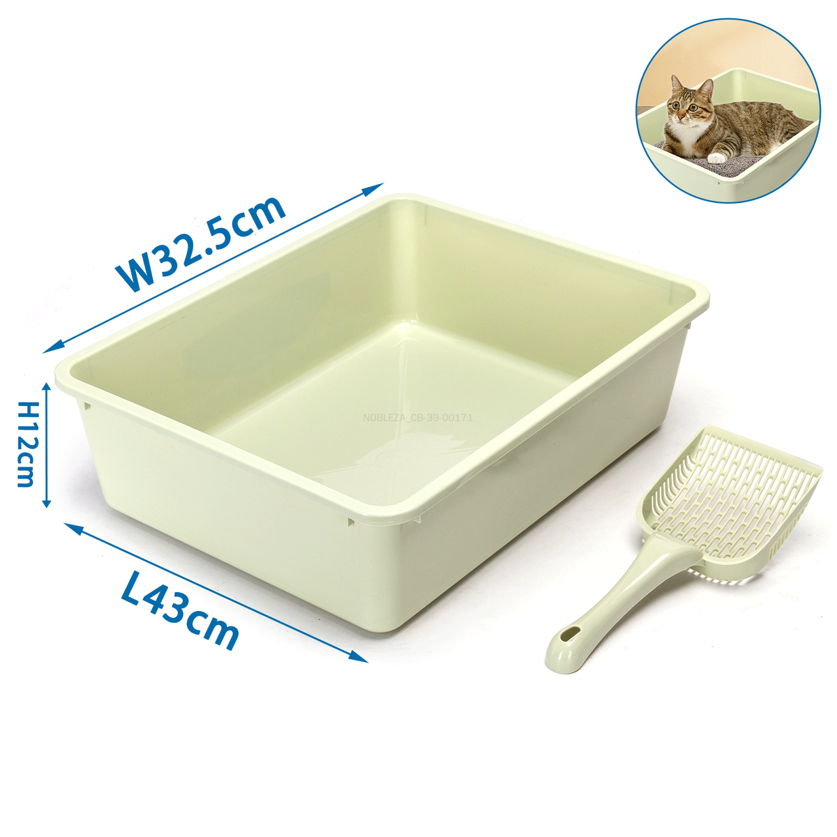 Arenero para gatos con pala de 43 × 32,5 × 12 cm - Verde