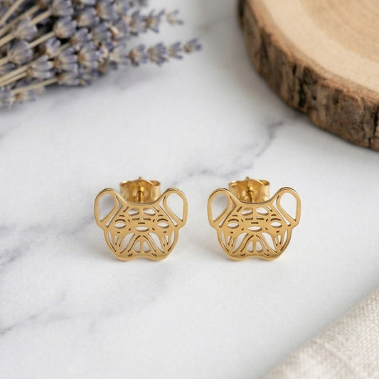 Pendientes minimalistas con diseño de perro. Elegantes y originales.