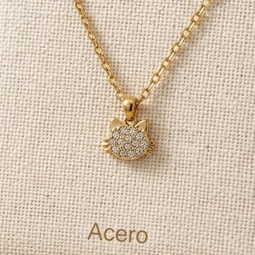 Collar Acero Inoxidable Cabeza Gatito con circonitas