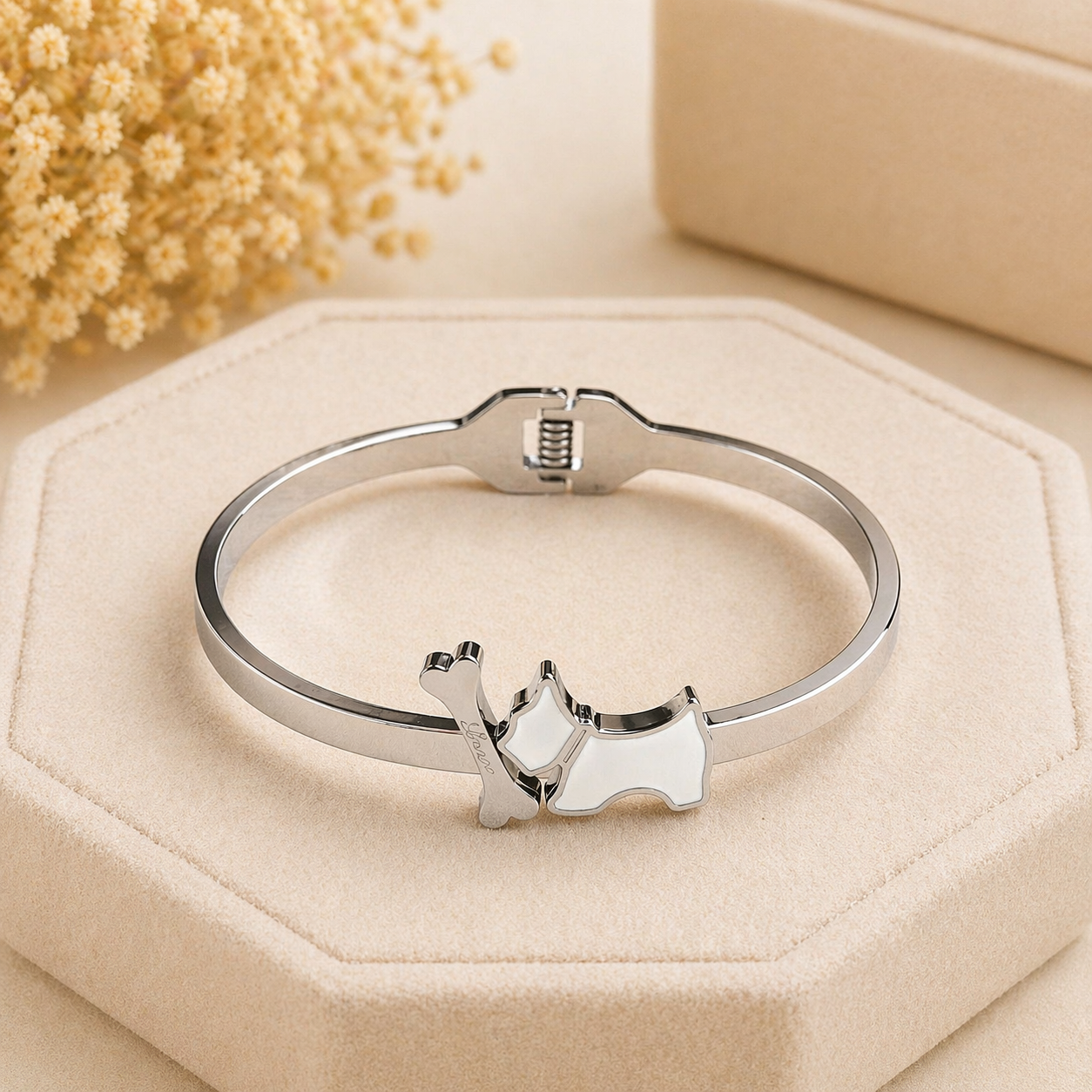 Pulsera Amor Perruno – Acero Inoxidable Plateado 🐶💛