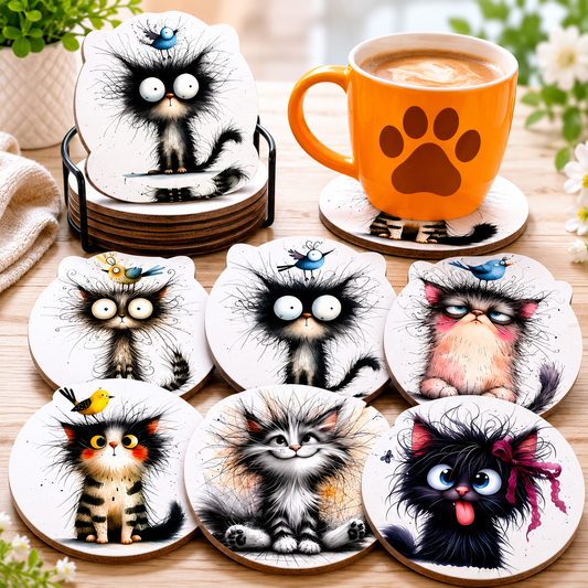 Posavasos de madera con diseño de gatos (6 uds)
