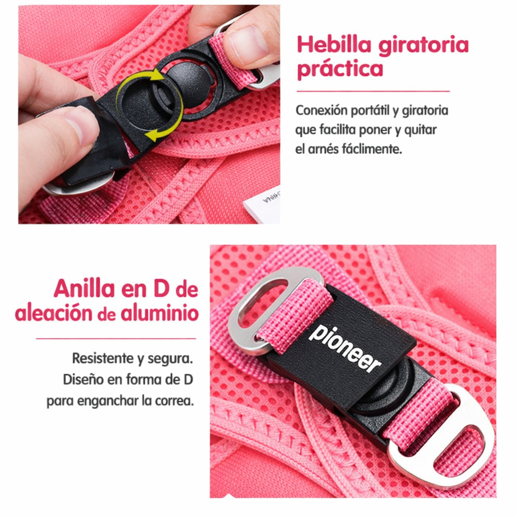 Arnés para gato transpirable color rosa con anilla de aluminio