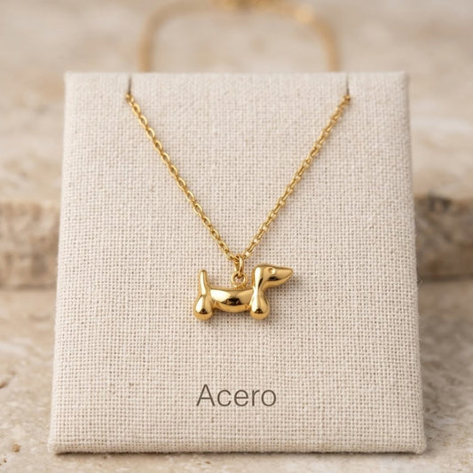 Collar con colgante de perro en acero inoxidable 1 – Dorado