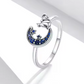 Anillo de Plata de Ley con gatito y luna de circonitas azules